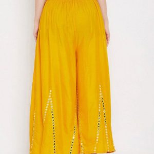 Women Mustard Yellow Embellished Flared Ethnic Palazzo
