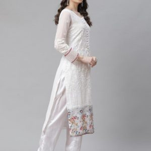White embroidered unstitched dress material