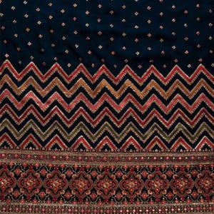 Navy Blue & Pink Embroidered Unstitched Dress Material