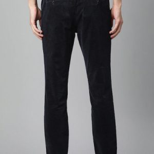 Men Navy Blue Mid Rise Corduroy Trousers